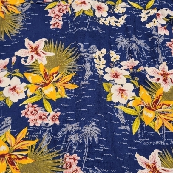 SADDLEBRED Blue Hawaiian Aloha Shirt Wahine Hula Hibiscus Sz XL Floral T14 - Picture 3 of 7